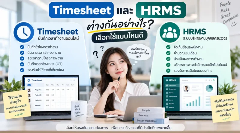 Timesheet และ HRMS ต่างกันอย่างไร? เลือกใช้แบบไหนดี