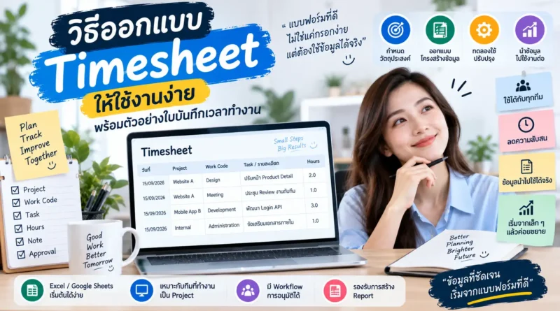 วิธีออกแบบ Timesheet พร้อมตัวอย่างใบบันทึกเวลาทำงาน