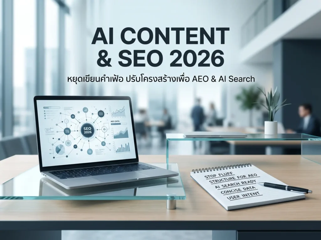 หยุดเขียนคอนเทนต์คำเฟ้อ! ผ่าปัญหาเว็บที่สร้างด้วย AI (Claude Sites) พร้อมวิธีปรับโครงสร้างให้ติดอันดับ SEO & AEO ปี 2026 1 ทำเว็บด้วย AI ไม่ให้ตกอันดับ: ถอดบทเรียนเว็บคำเฟ้อ สู่โครงสร้าง SEO 2026
